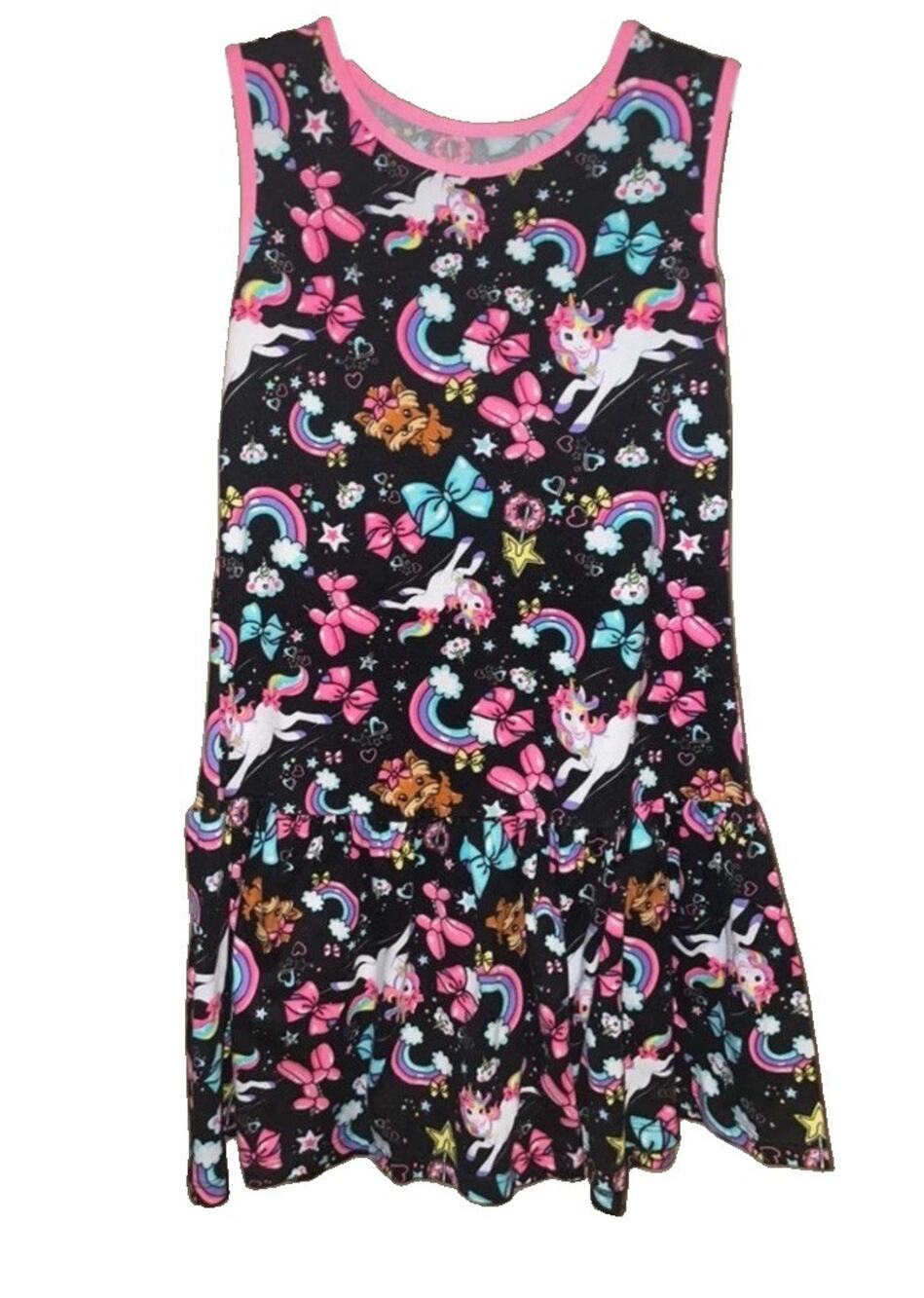 Nickelodeon Jojo Siwa Little Girls Sleeveless Dress Sz 7/8 Unicorns Bows Puppies
